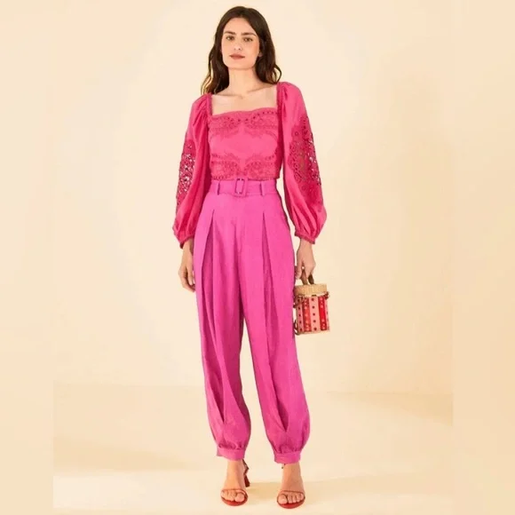NWOT Farm Rio Pink 100% Linen Pants Size XS - Picture 1 of 9